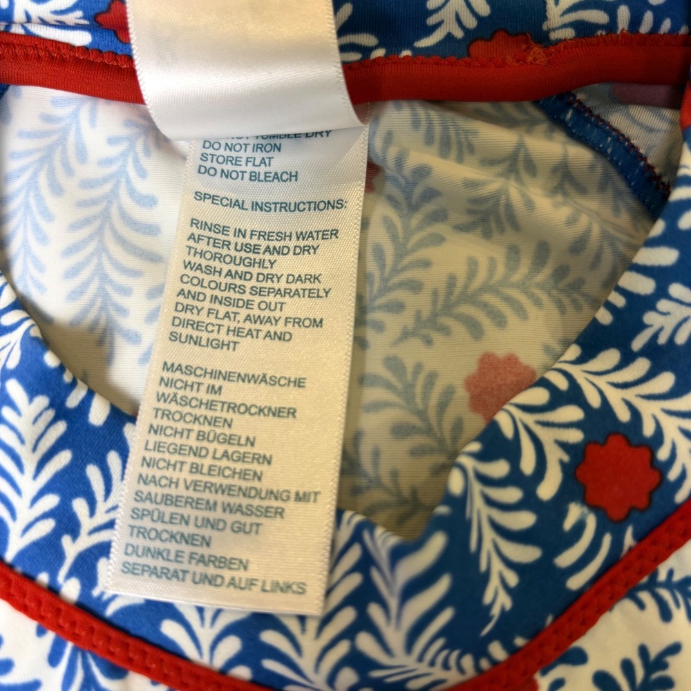 Boden Womens Blue White Red Botanical Leaf Floral Rash Guard Swim Top US 16/18 - Picture 5 of 7